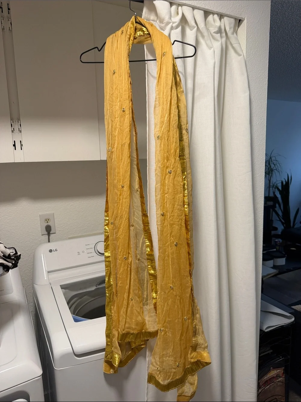 Gold Embellished Sheer Scarf - Elegant Home Accent